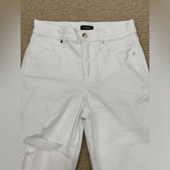 Express High Waisted White Ripped Straight Ankle Jeans Sz 2 R EUC - Picture 3 of 11